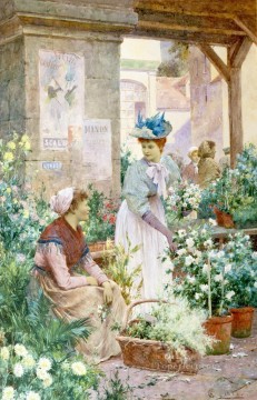 The Flower Market Boulogne Alfred Glendening JR women Oil Paintings